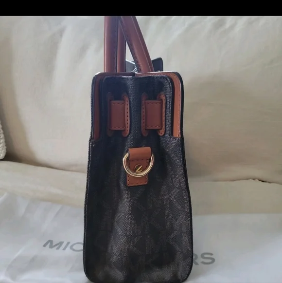 Michael Kors Hamilton  Leather Bag Brown Logo with Dust Bag - Picture 7 of 13